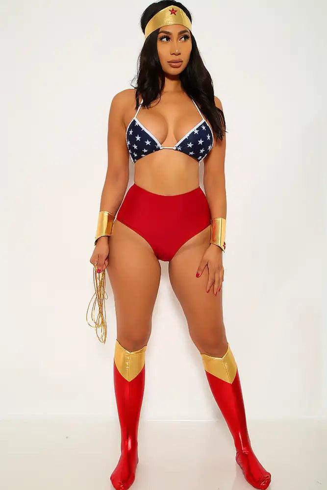 Wine Star Print Wonderful Woman 6 Piece Costume AMIClubwear Wine Star Print Wonderful Woman 6 Piece Costume AMIClubwear