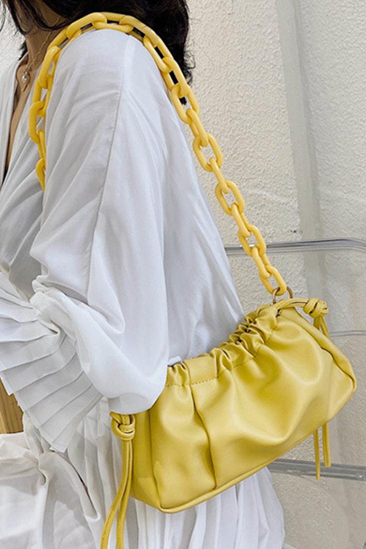 Yellow Chain Straps Ruched Purse - AMIClubwear