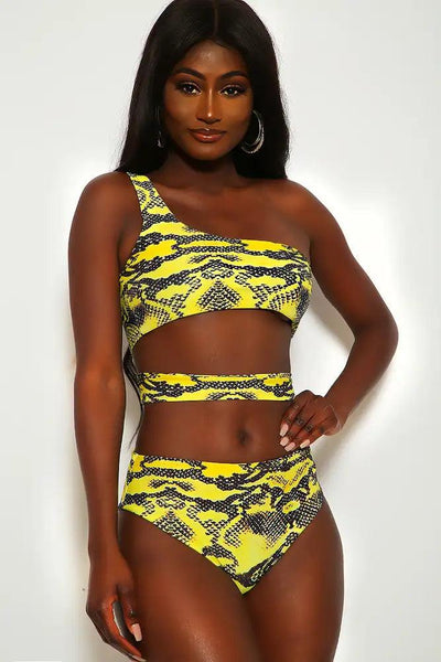 Yellow Snake Print Three Piece Swimsuit - AMIClubwear