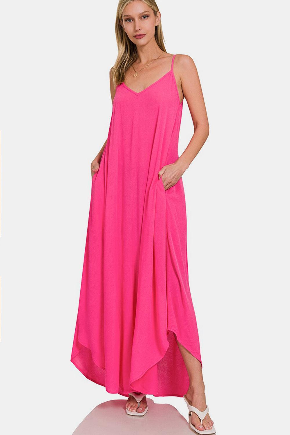 Zenana Woven Cami Maxi Dress with Side Pockets - AMIClubwear
