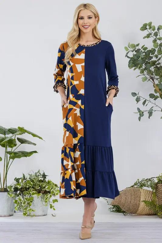 Celeste Full Size Color Block Midi Dress Plus Size