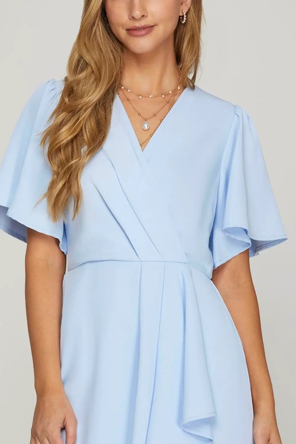 She + Sky Ruffled Surplice Short Flutter Sleeve Mini Dress