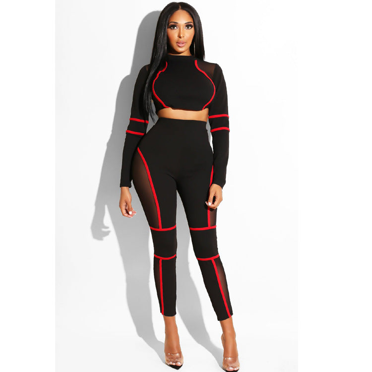 Black Red Long Sleeve Full Length Ninja Costume