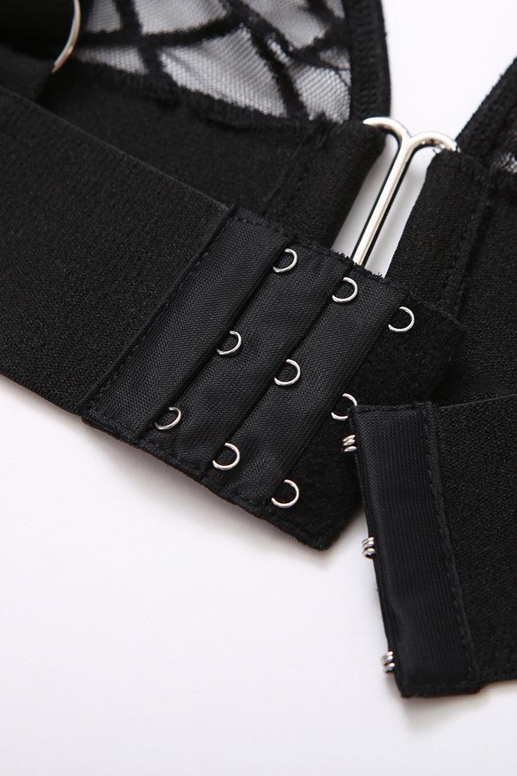 Black Checker Sheer Mesh Garter Thong 5 Pc Lingerie Set w613 - AMIClubwear