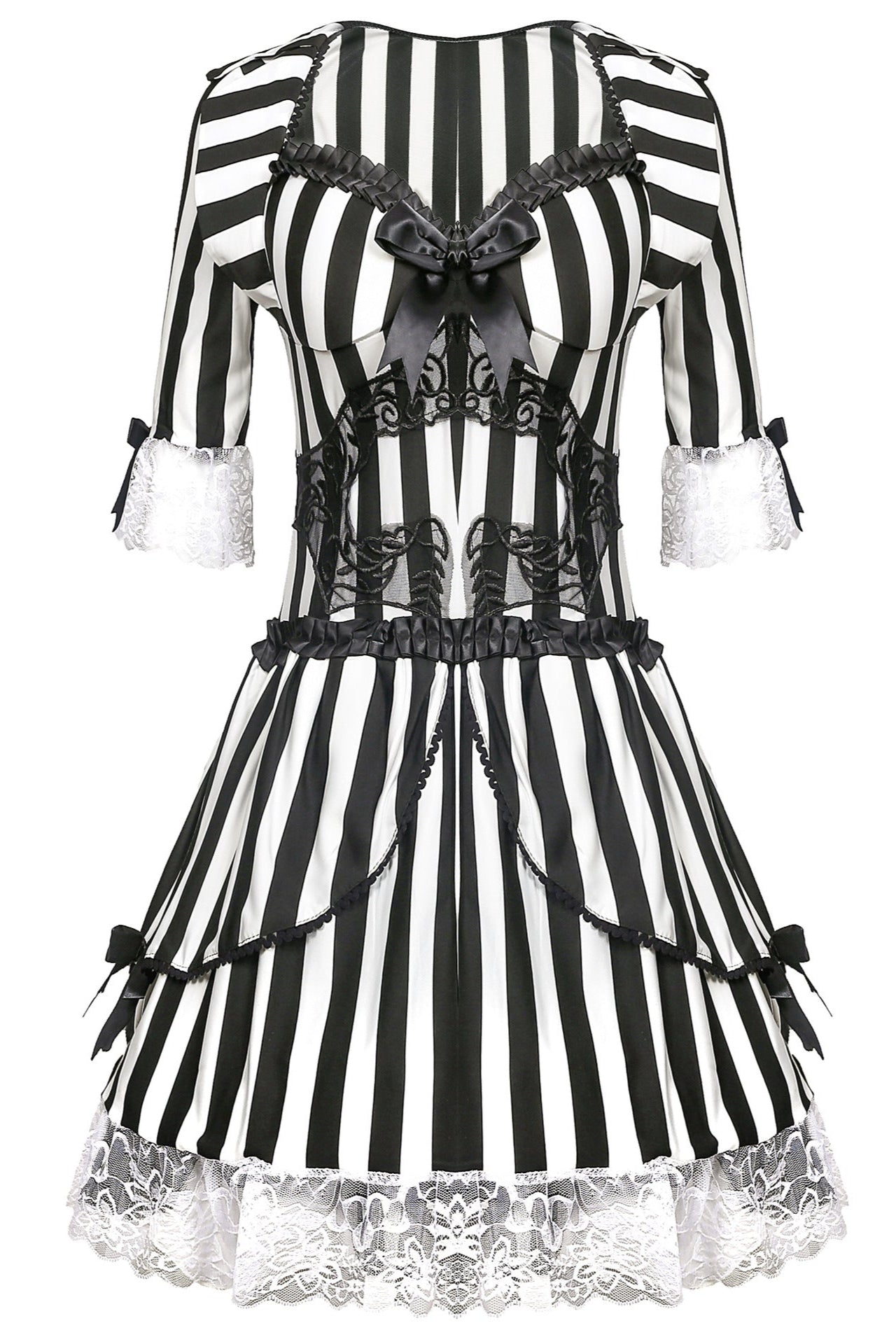 Black White Stripes Lace Sexy Movie Character Dress Costume