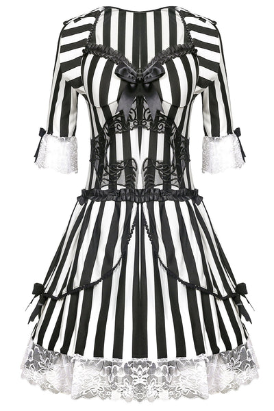 Black White Stripes Lace Sexy Movie Character Dress Costume
