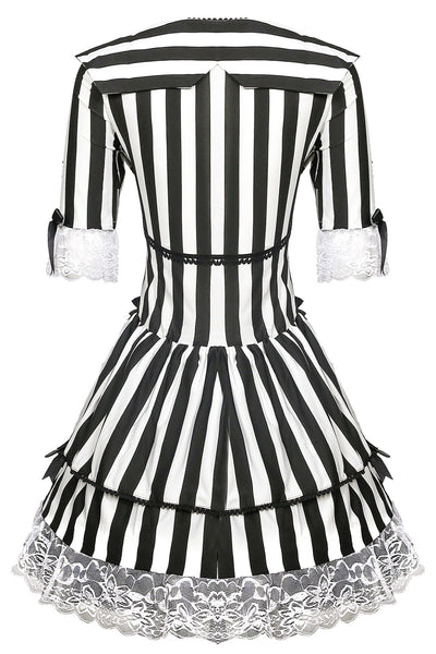 Black White Stripes Lace Sexy Movie Character Dress Costume