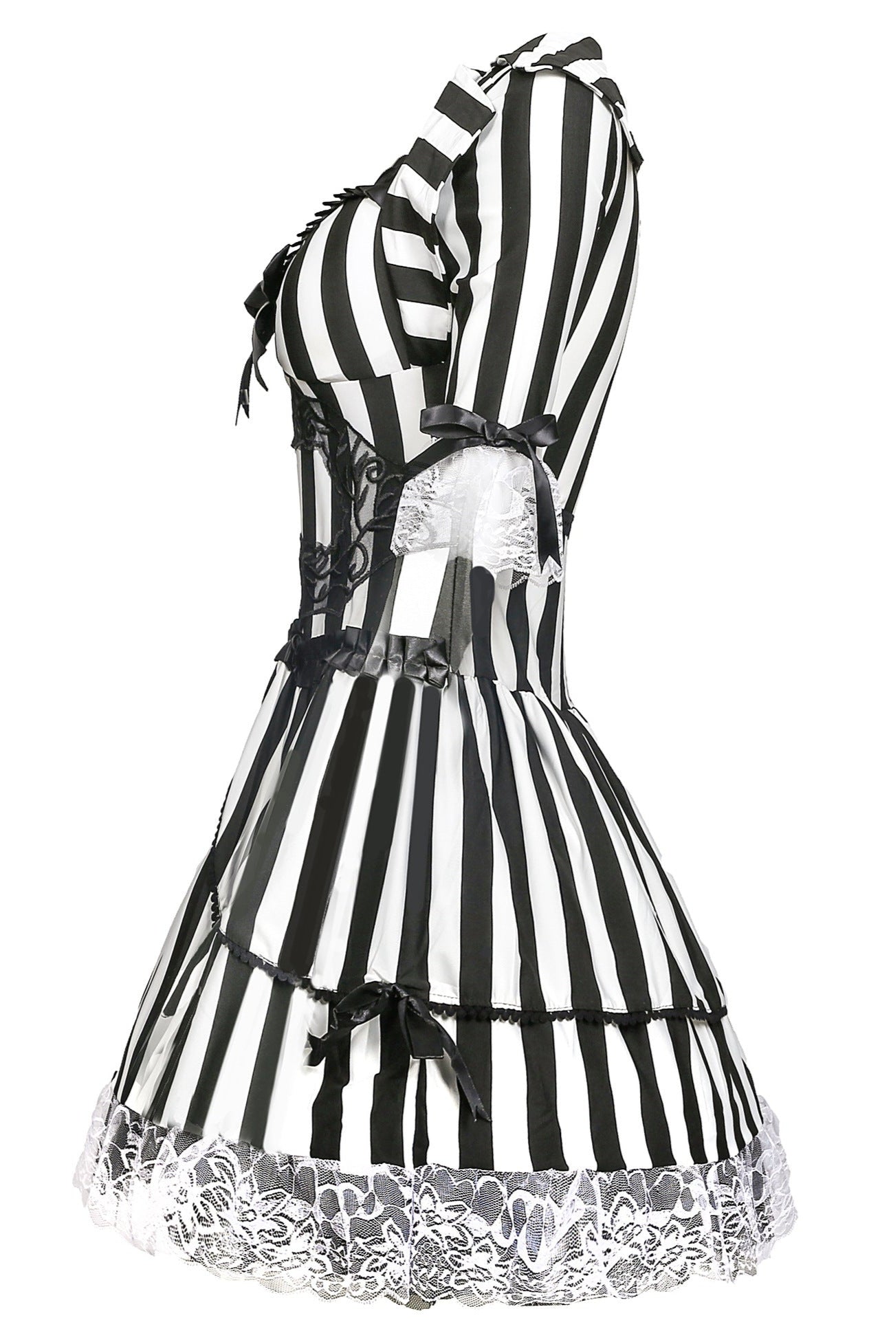 Black White Stripes Lace Sexy Movie Character Dress Costume