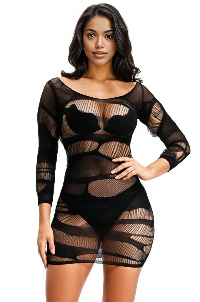 Black Stretchy Fitted Sexy Long Sleeve Mini Dress