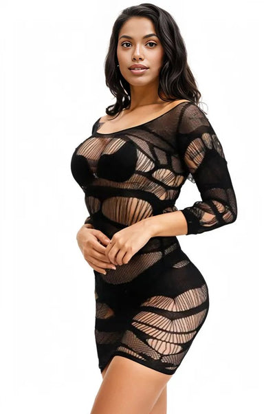 Black Stretchy Fitted Sexy Long Sleeve Mini Dress