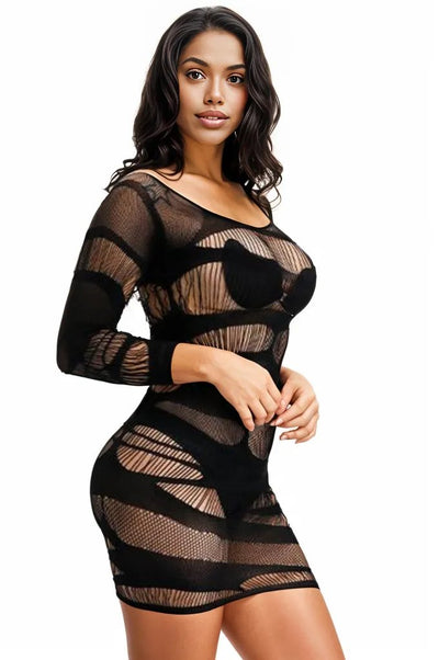 Black Stretchy Fitted Sexy Long Sleeve Mini Dress