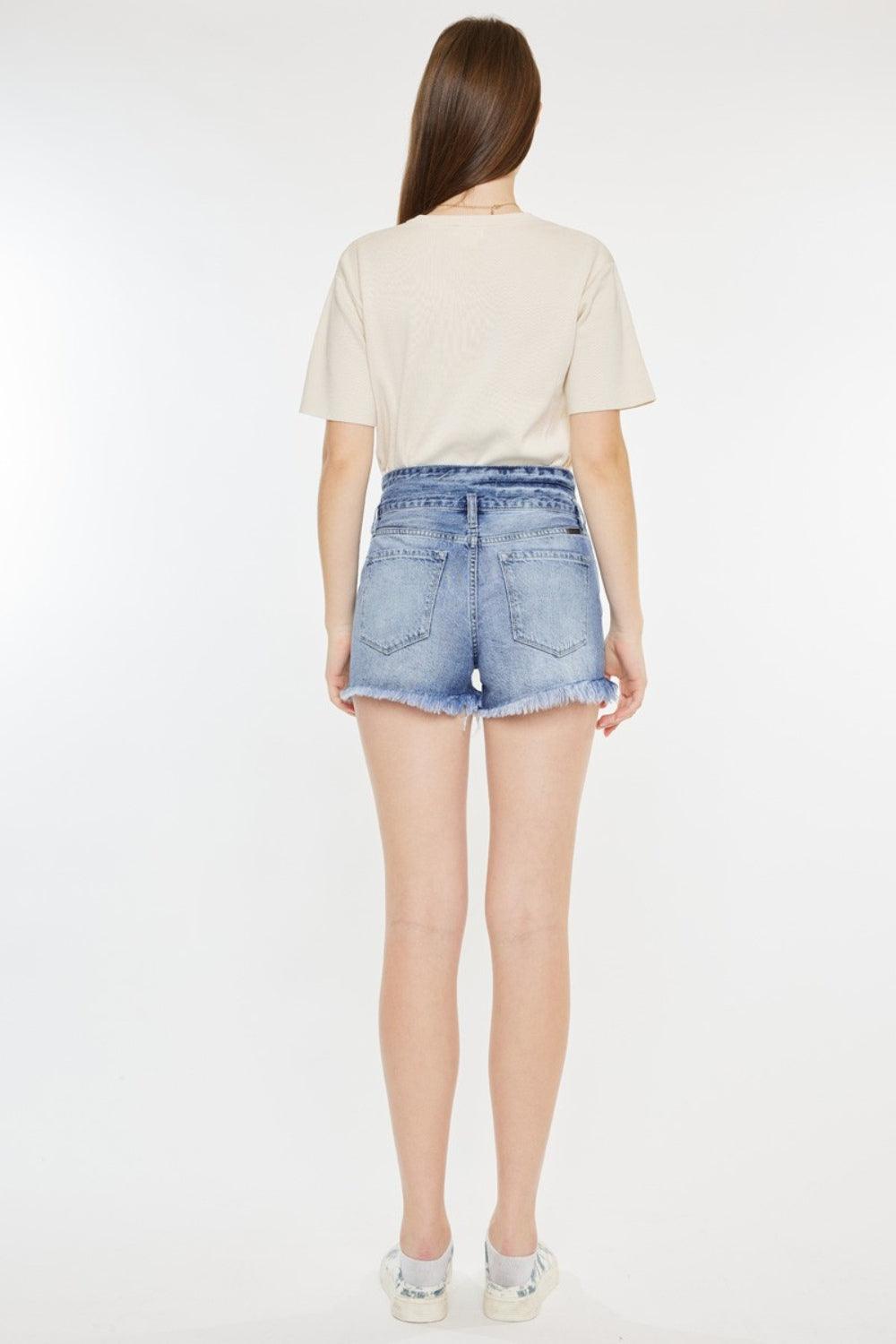 Kancan High Rise Frayed Hem Denim Shorts - AMIClubwear