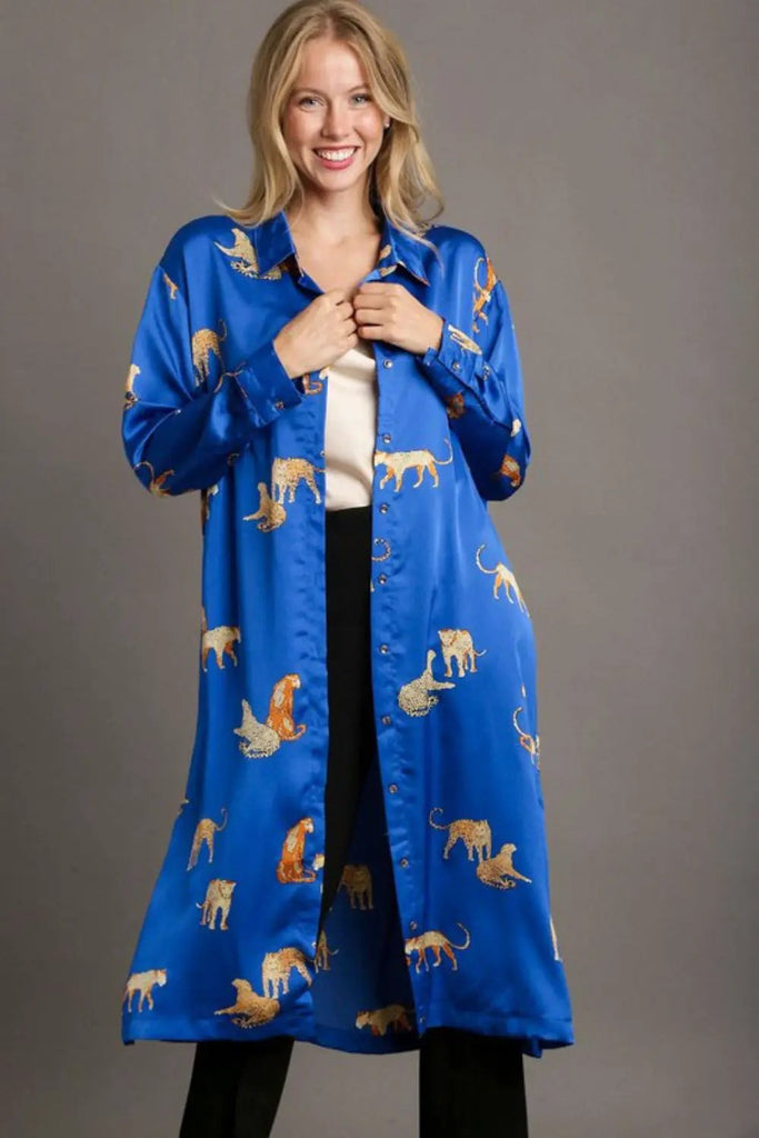 Umgee Full Size Animal Print Button Down Midi Shirt Dress Plus Size