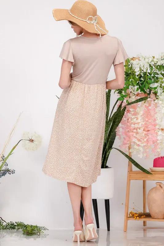 Celeste Plus Size Polka Dot Round Neck Flutter Sleeve Midi Dress
