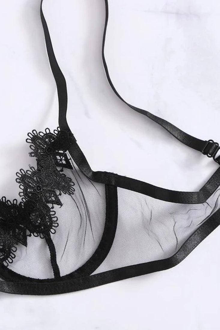 Black Sheer Mesh Lace Strappy Bra Thong Sexy 2Pc Lingerie ff789 AMIClubwear Black Sheer Mesh Lace Strappy Bra Thong Sexy 2Pc Lingerie ff789 AMIClubwear