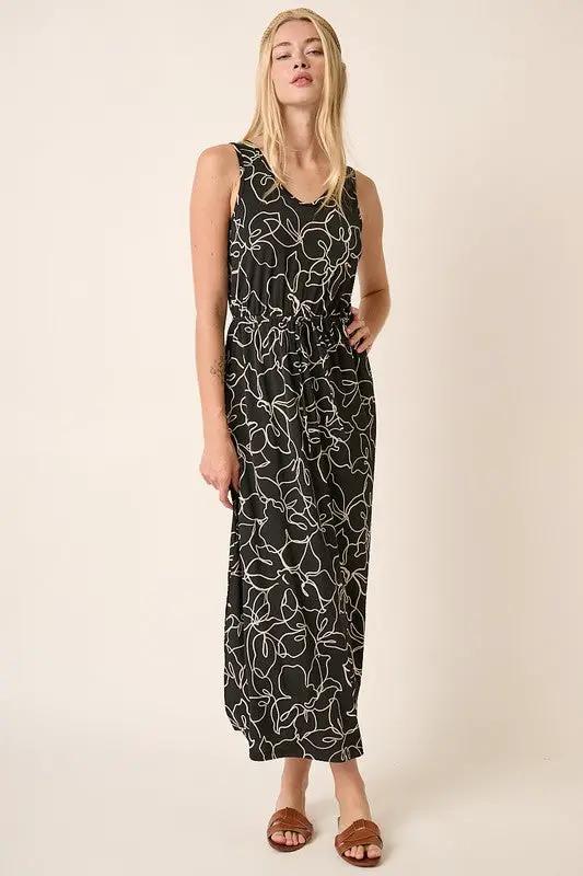 Mittoshop Side Slit Flower Print V-Neck Sleeveless Dress