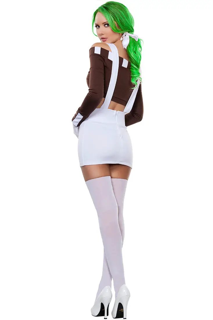 Brown White Overall Skirt 4Pc Sexy Oompa Loompa Costume