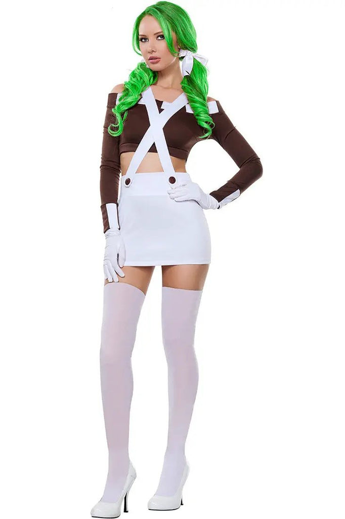 Brown White Overall Skirt 4Pc Sexy Oompa Loompa Costume