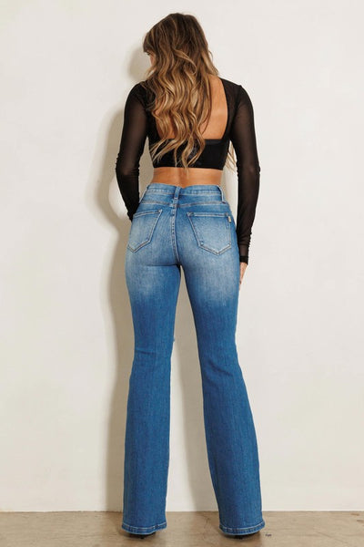 High Rise Distressed Flare Jeans