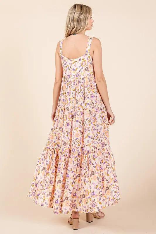 Mittoshop Flower Print Tiered Sleeveless Empire Maxi Dress
