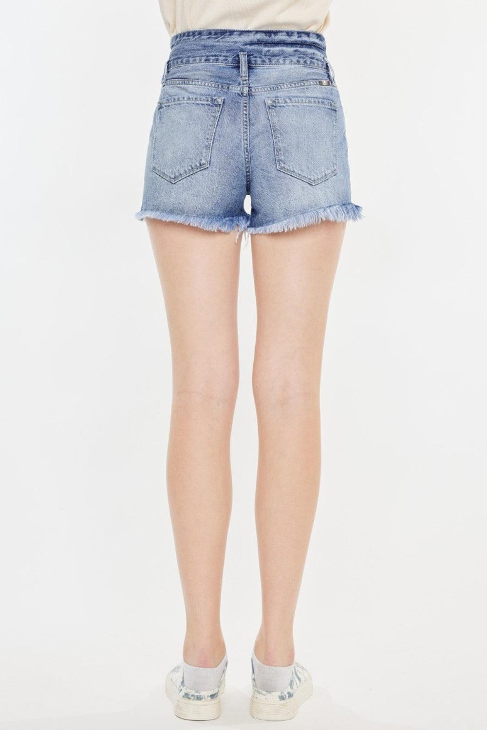 Kancan High Rise Frayed Hem Denim Shorts - AMIClubwear
