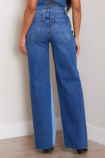 High-Rise Color Block Wide Jeans