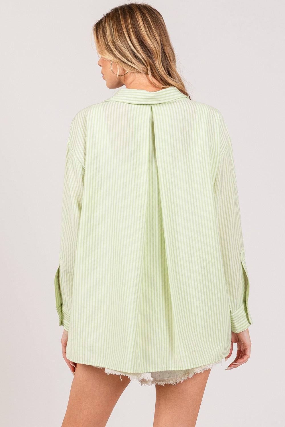 SAGE + FIG Striped Button Up Long Sleeve Shirt - AMIClubwear