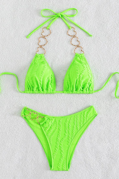 Lime Gold Heart Ring Cheeky 2Pc Sexy Swimsuit Set Bikini