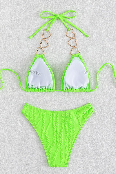 Lime Gold Heart Ring Cheeky 2Pc Sexy Swimsuit Set Bikini - AMIClubwear