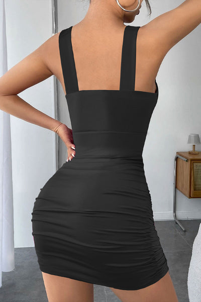 Black Sleeveless Twist Sexy Ruched Fitted Party Dress