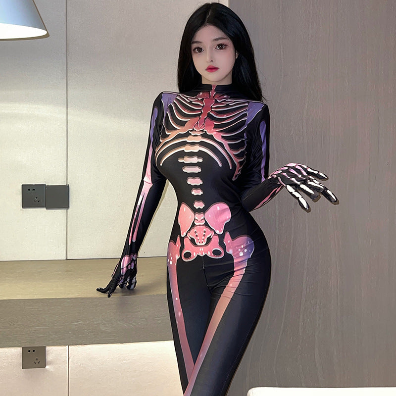 Black Purple Skeleton Gloved Footed Sexy Fitted Costume