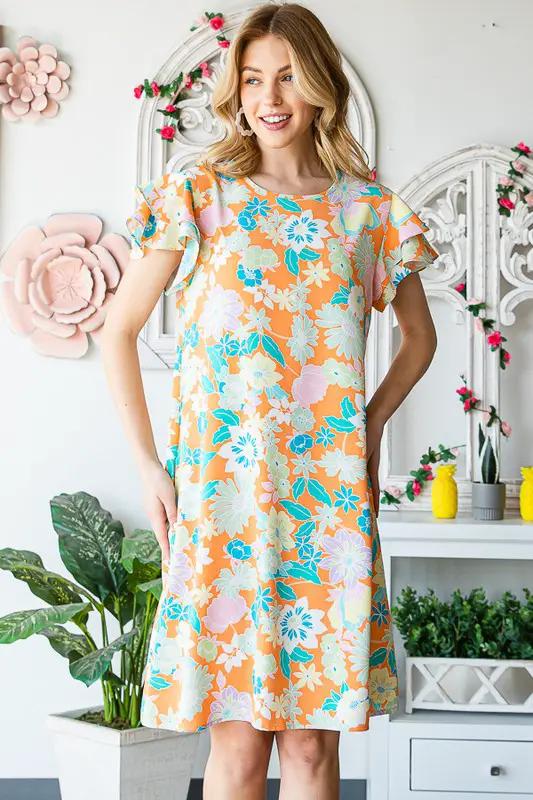 Heimish Full Size Ruffled Short Sleeve Floral Mini Dress Plus Size
