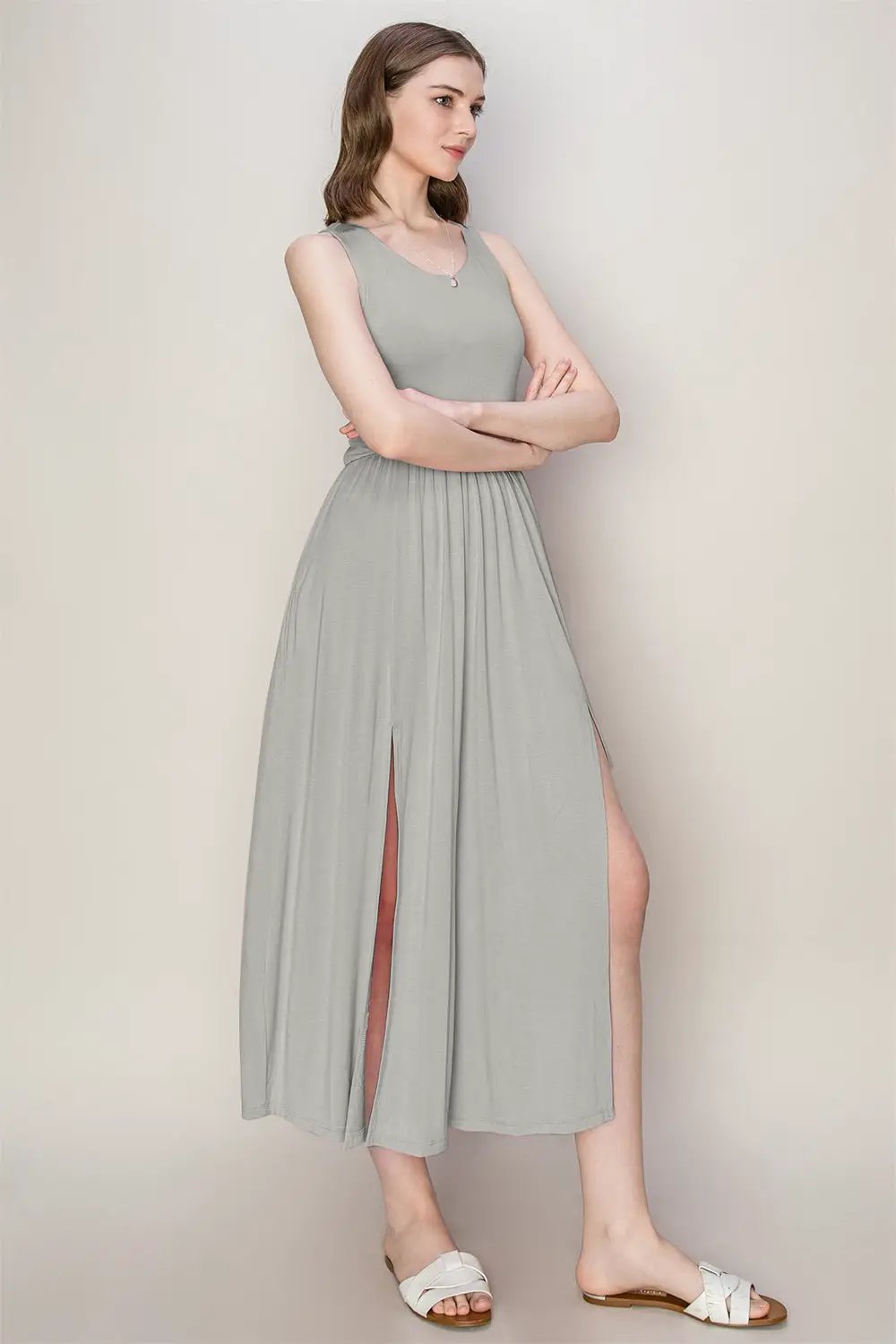 HYFVE Sleeveless Slit Midi Dress