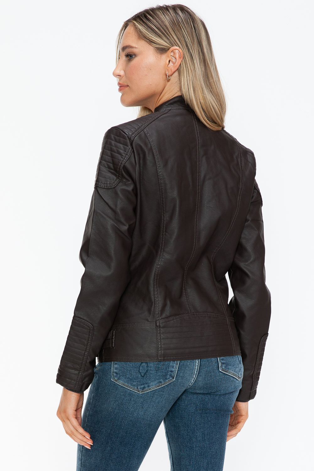 Snobbish Faux Leather Biker Jacket with Side Zip Pockets