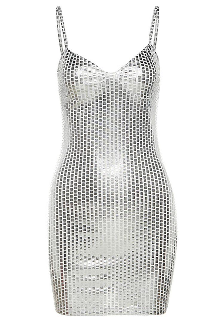 Silver Metallic Sparkly Bodycon Party Club Holiday Dress - AMIClubwear