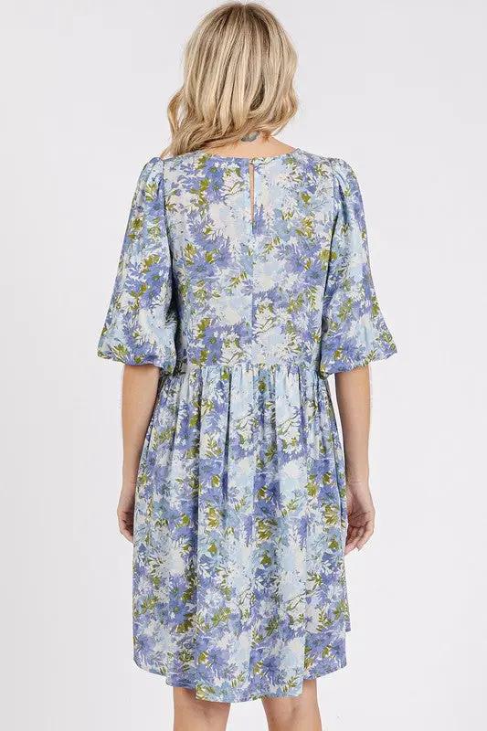 Mittoshop Flower Print Linen Blend Babydoll Mini Dress