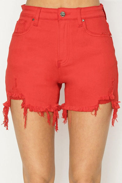 RISEN High Rise Distressed Denim Shorts - AMIClubwear