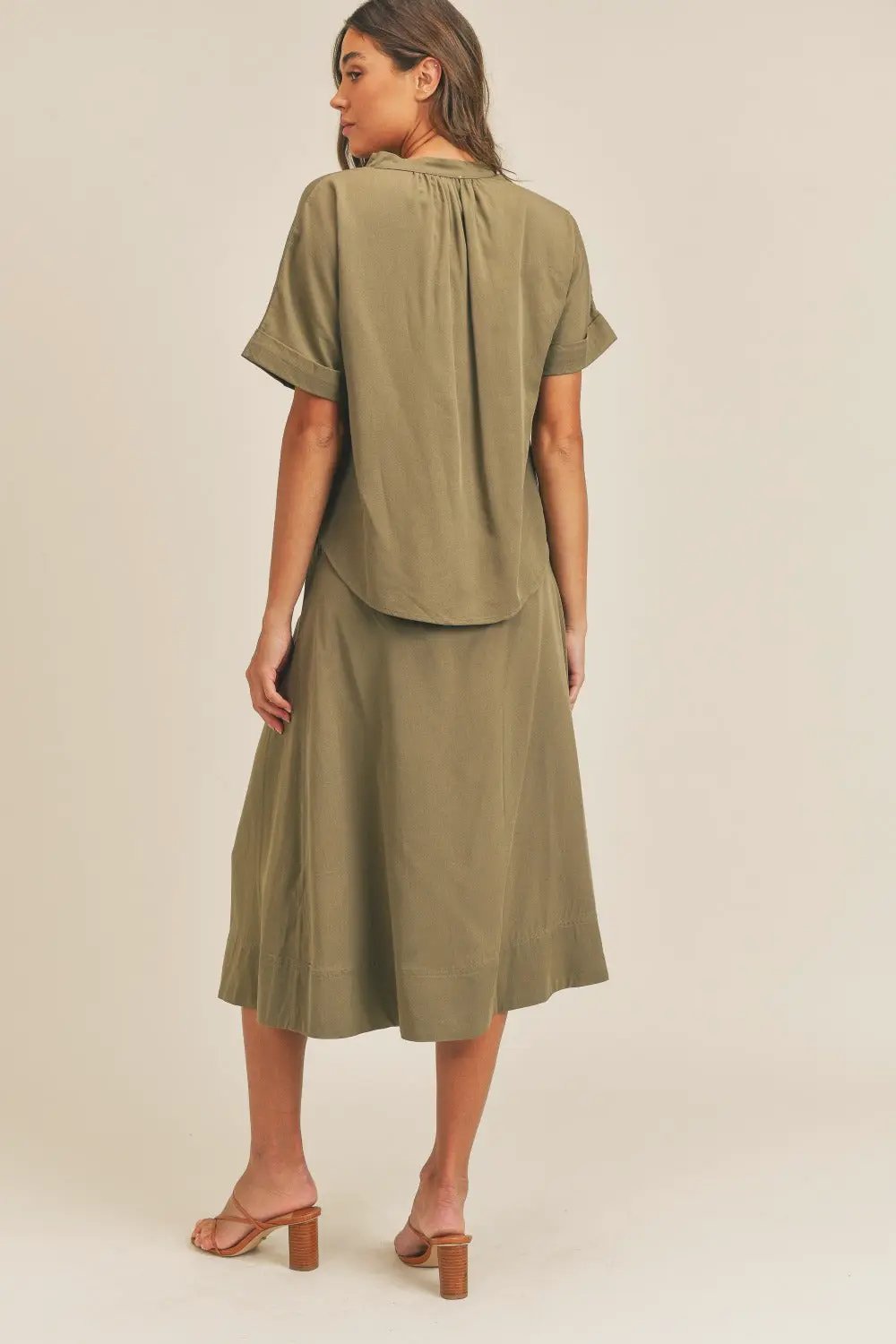 MABLE Short Sleeve Top and Button Down Midi Skirt Set