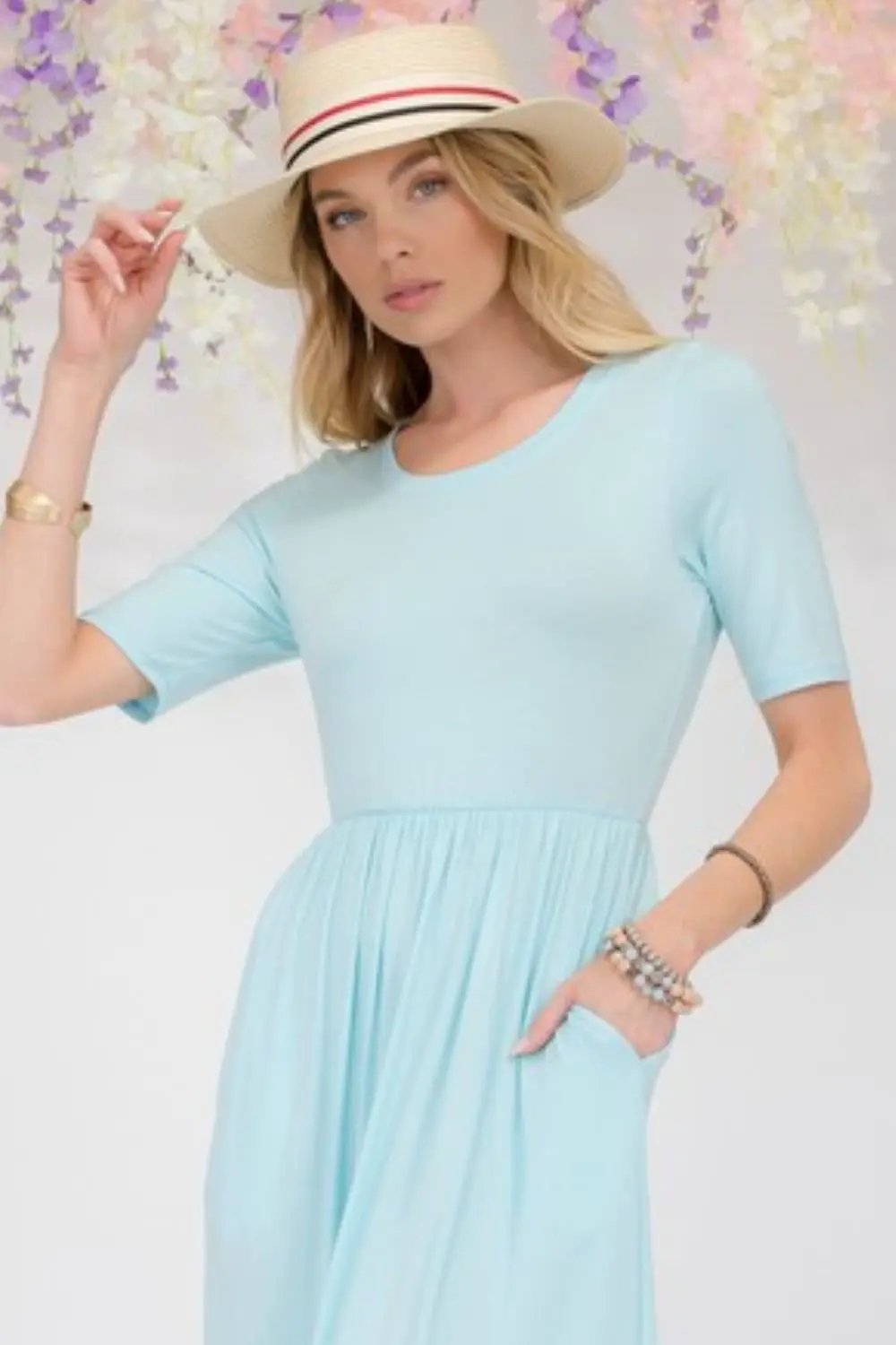 Celeste Full Size Round Neck Short Sleeve Maxi Dress with Pockets Plus Size