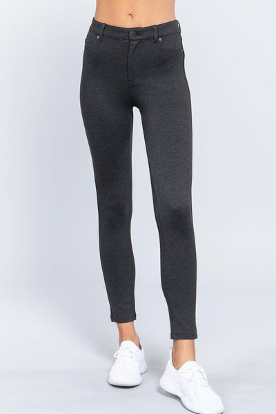 5-pockets Shape Skinny Ponte Mid-rise Pants - AMIClubwear