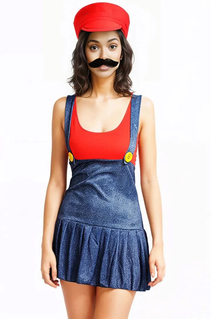 Red Blue Video Game Cosplay Sexy Mario Costume