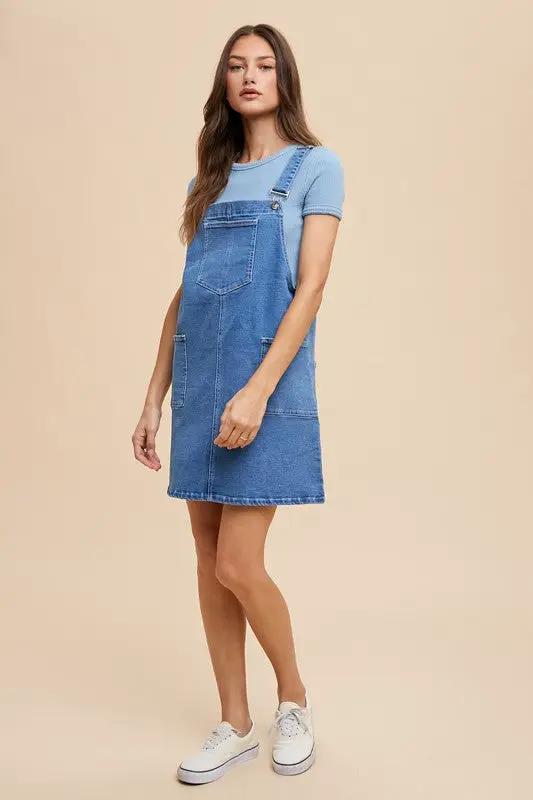 Annie Wear Wide Strap Denim Overall Dress with Pockets