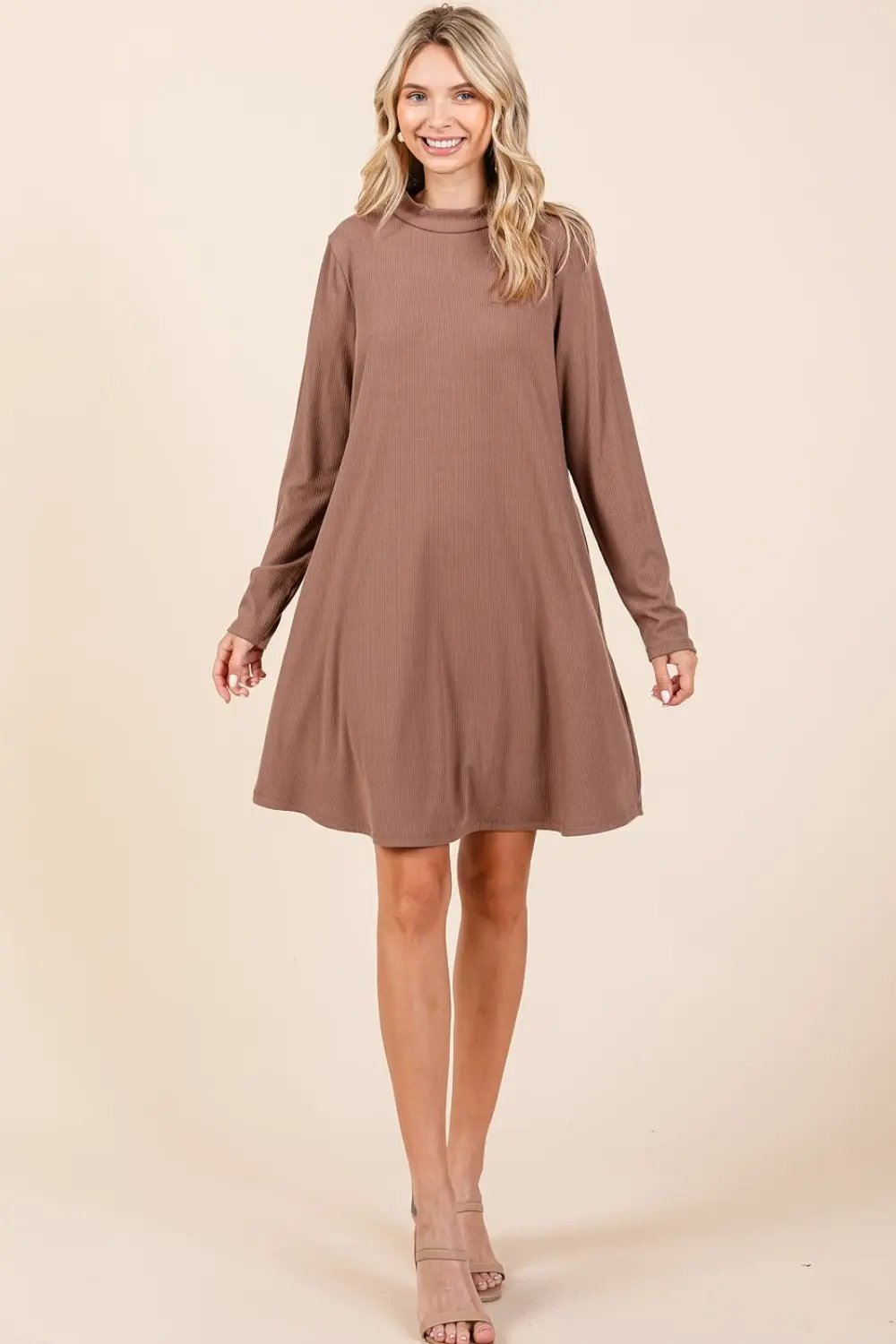 Mittoshop Mock Neck Long Sleeve Dress with Pockets