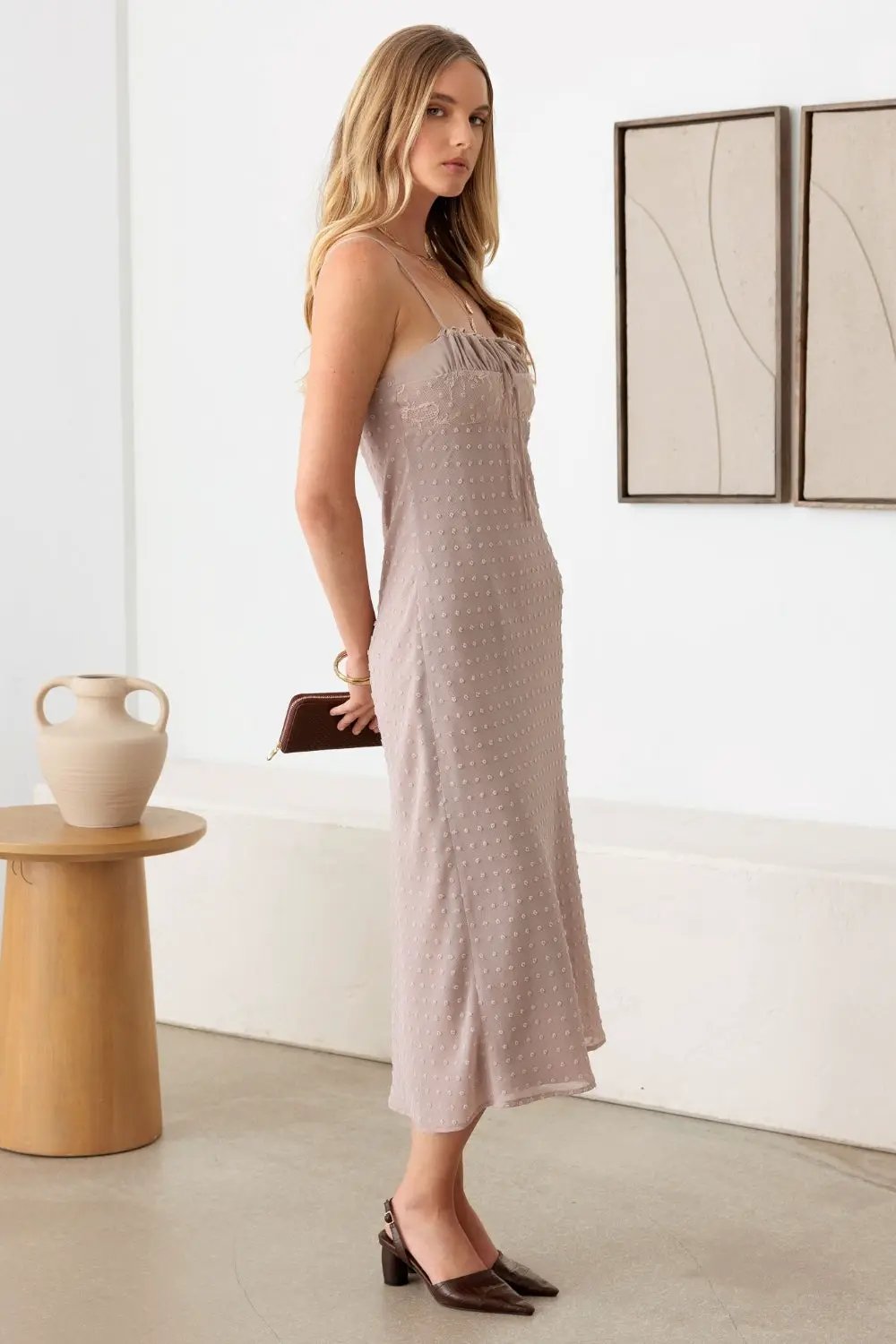 Le Lis Swiss Dot Lace Detail Midi Cami Dress