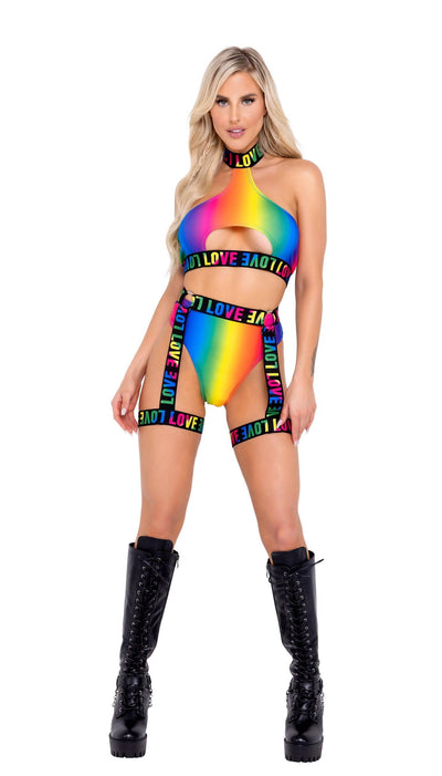 6138 - Pride Rainbow Halter Neck Keyhole Top - AMIClubwear