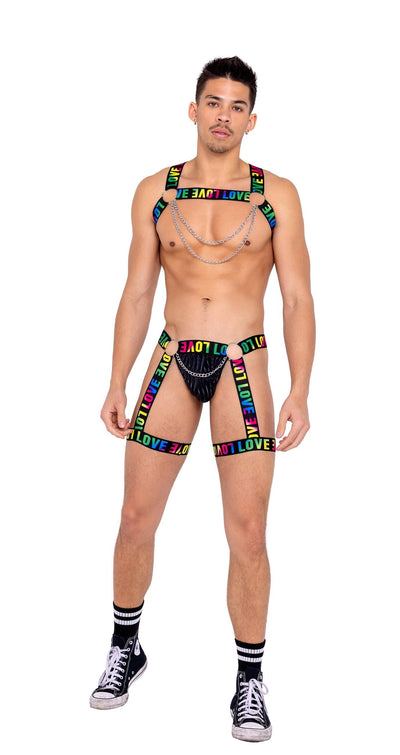 6157 - Men’s Pride Harness with Chain & Ring Detail - AMIClubwear