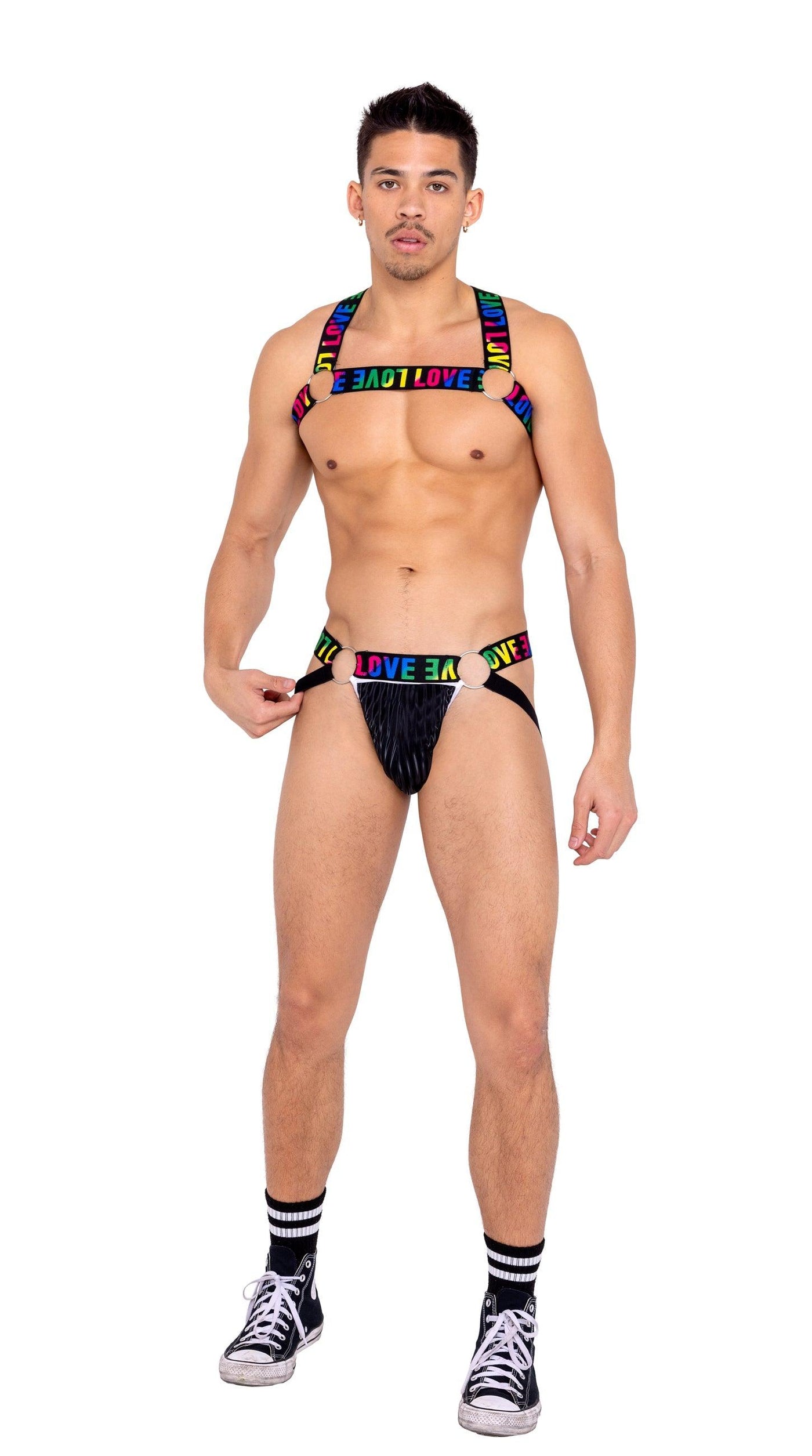 6157 - Men’s Pride Harness with Chain & Ring Detail - AMIClubwear