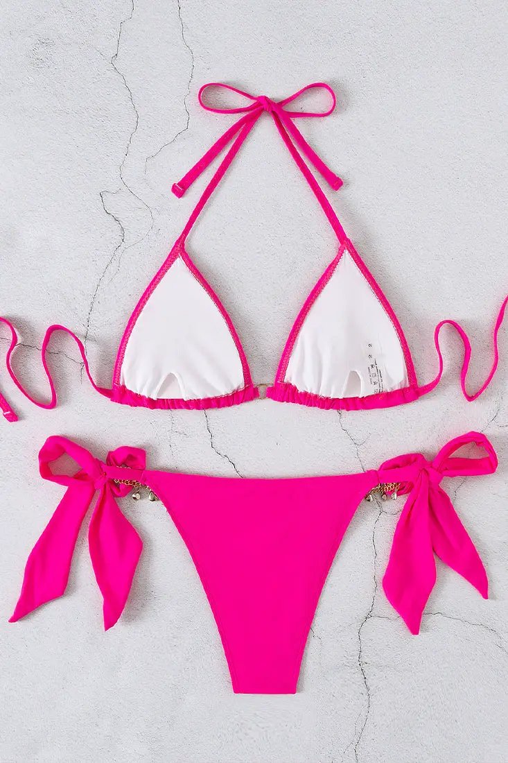 Pink Rhinestone Accent Sexy Two Piece Swimsuit