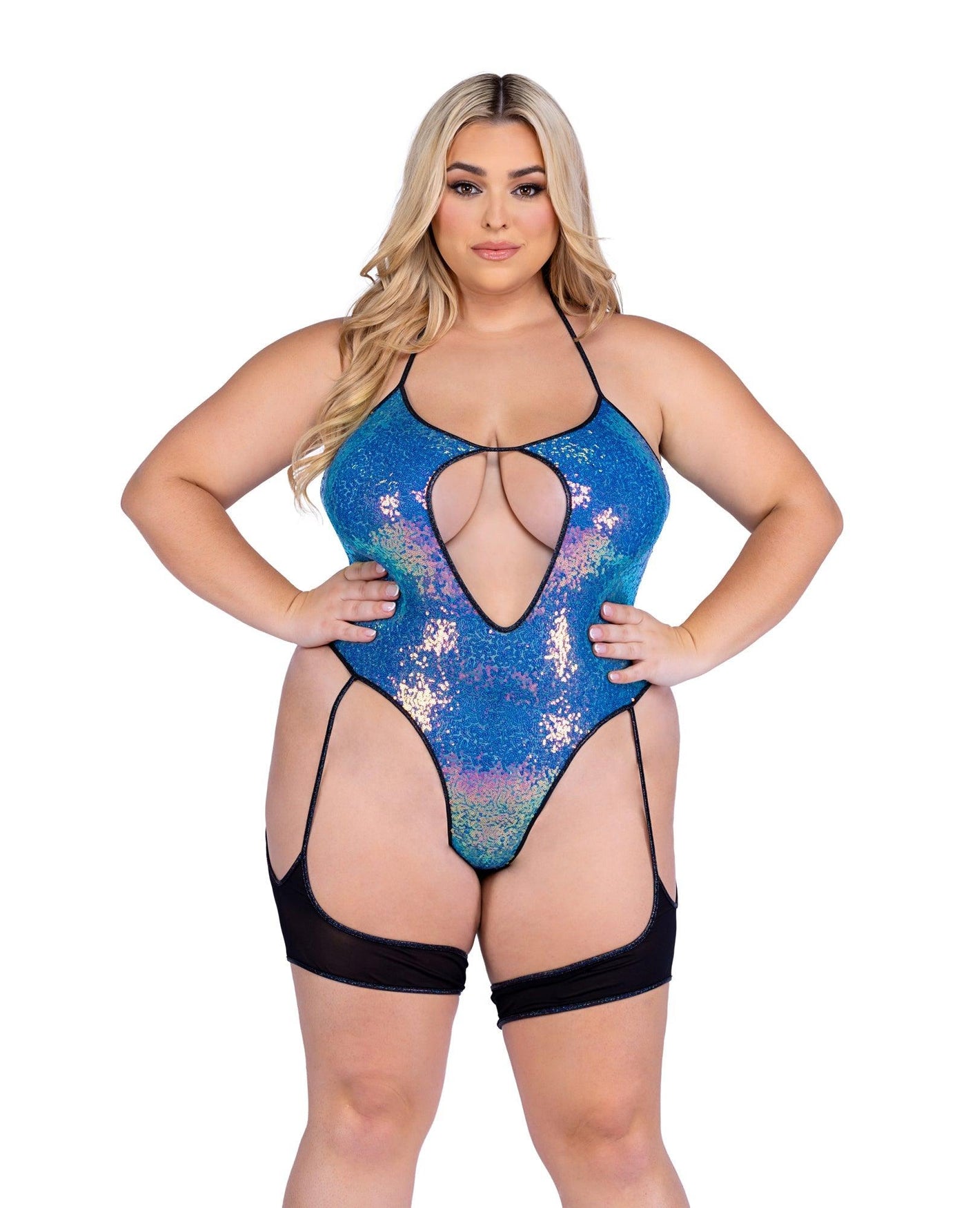 6428 - Sequin Keyhole Romper - AMIClubwear