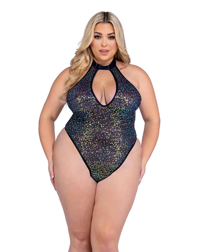 6431 - Sequin Fishnet Keyhole Romper - AMIClubwear